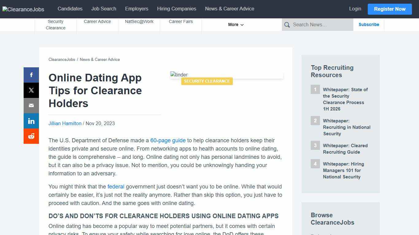 Online Dating App Tips for Clearance Holders - ClearanceJobs